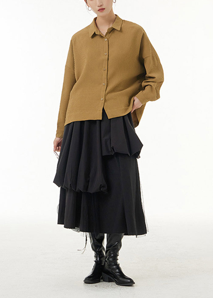 Black Elastic Waist Asymmetrical Design Cotton Skirt Summer