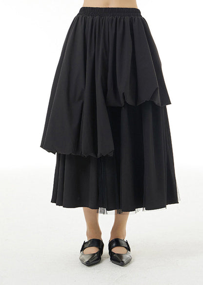 Black Elastic Waist Asymmetrical Design Cotton Skirt Summer