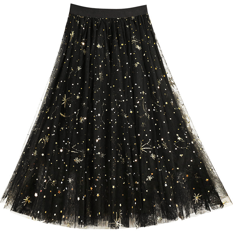 Black Embroideried Sequins Tulle Skirts Summer