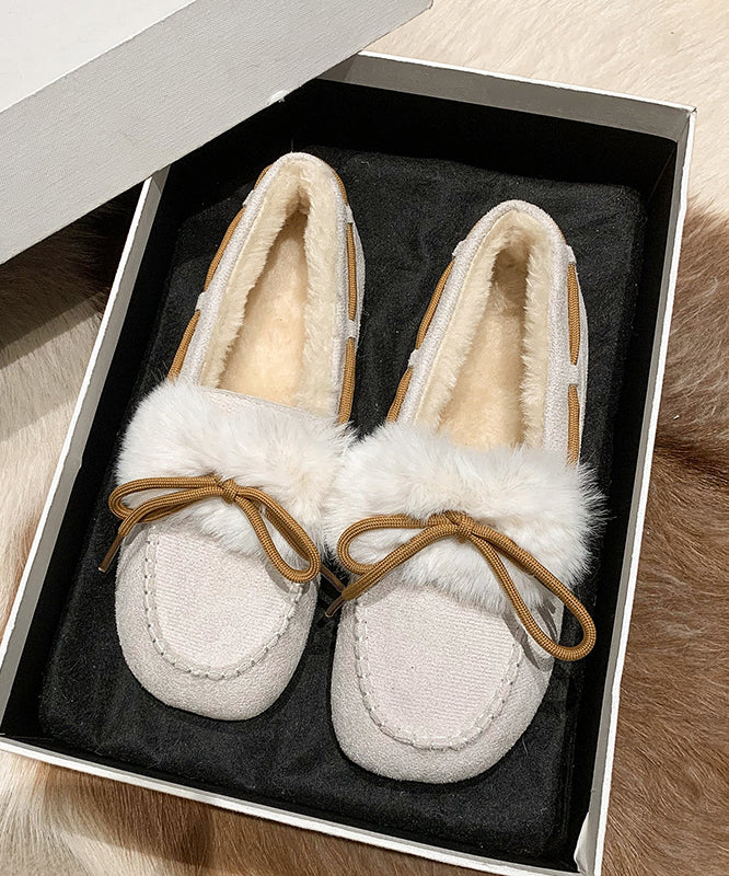 Black Fuzzy Wool Lined Splicing Penny Loafers