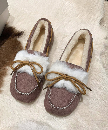 Black Fuzzy Wool Lined Splicing Penny Loafers