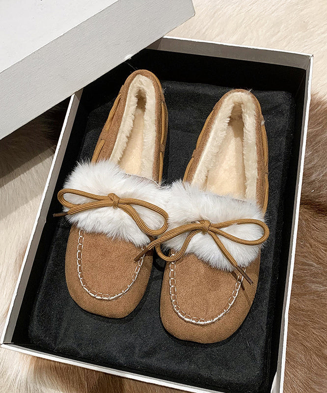 Black Fuzzy Wool Lined Splicing Penny Loafers