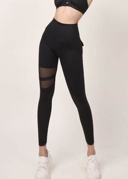Black High Waist Mesh Panel Cotton Leggings Yoga Pants
