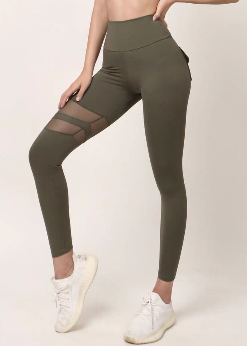 Black High Waist Mesh Panel Cotton Leggings Yoga Pants