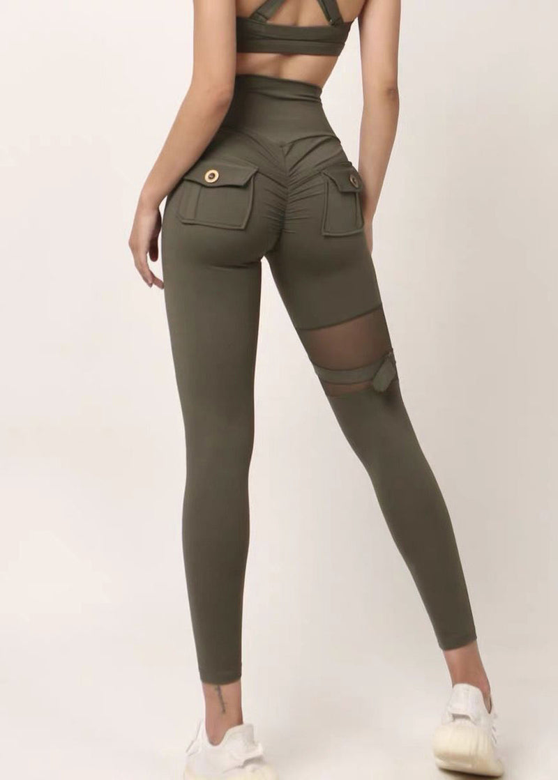 Black High Waist Mesh Panel Cotton Leggings Yoga Pants