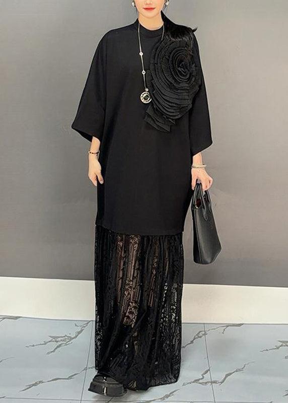 Black Lace Patchwork Maxi Dresses Fall