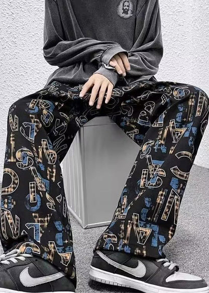 Black Letter High Waist Cotton Trousers Fall