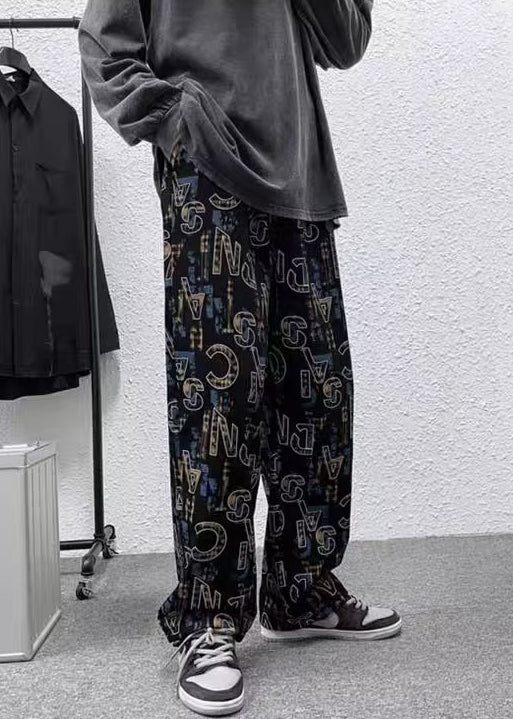 Black Letter High Waist Cotton Trousers Fall