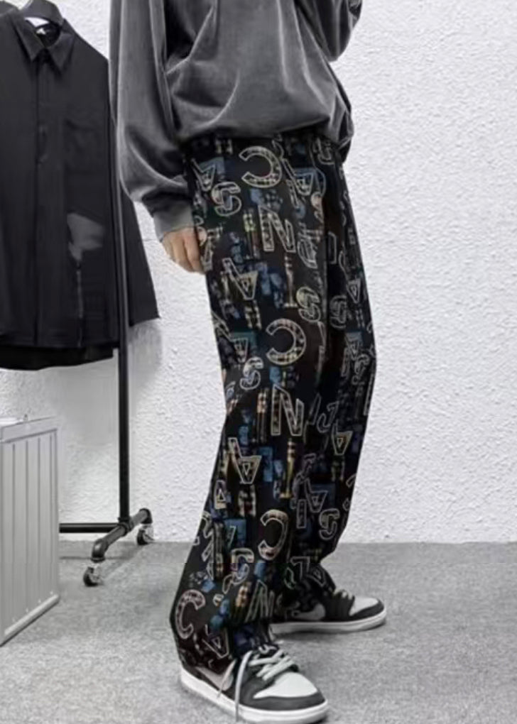 Black Letter High Waist Cotton Trousers Fall