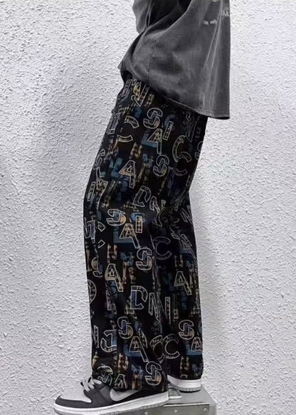 Black Letter High Waist Cotton Trousers Fall