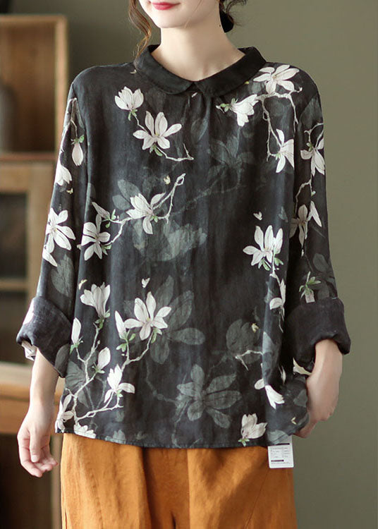 Black Loose Button Fall Long Sleeve Top