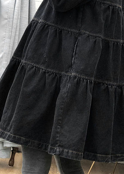 Black Loose Button Patchwork Fall Trench Coats Dress