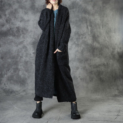 Black Loose Pockets Fall Sweaters Coat