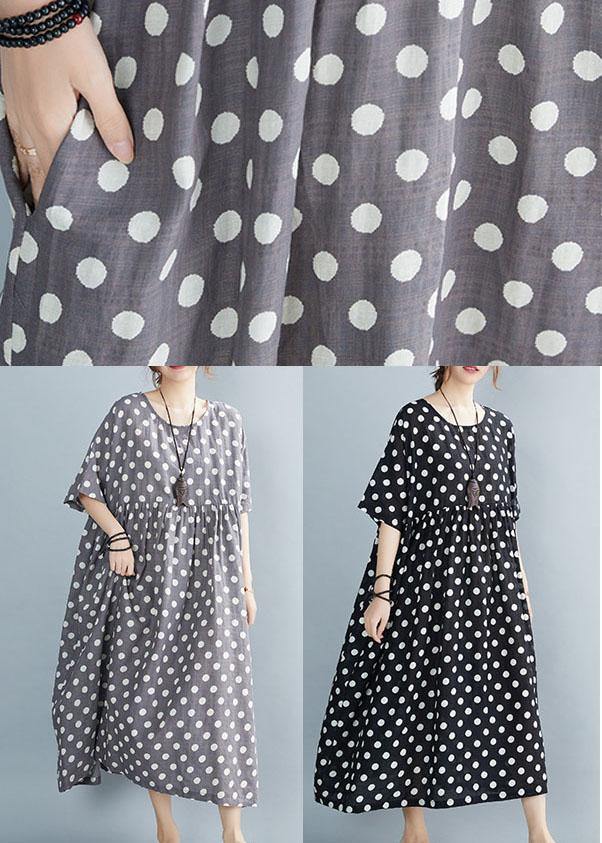 Black O-neck Dot Summer Maxi Dresses Half Sleeve