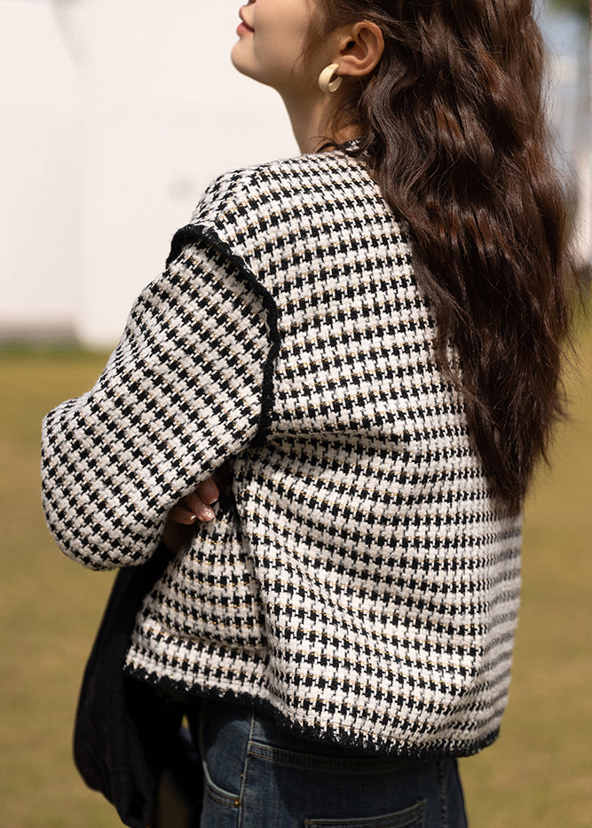 Black O Neck Double Breast Patchwork Cotton Coats Fall