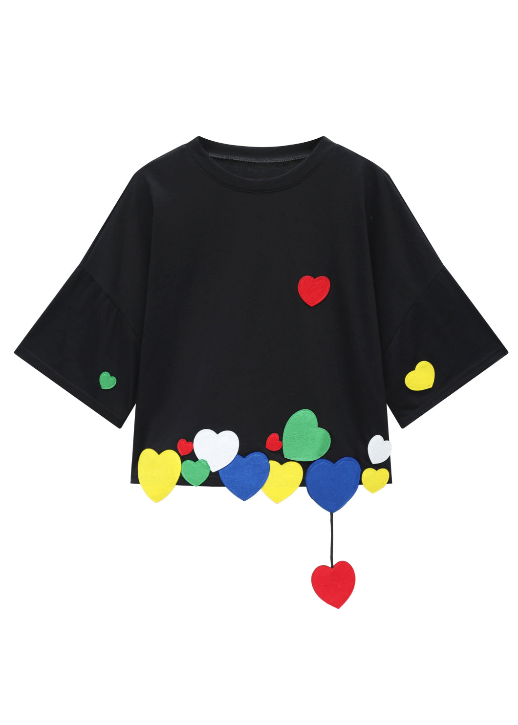 Black O-neck Loving Heart Cotton T Shirt Short Sleeve