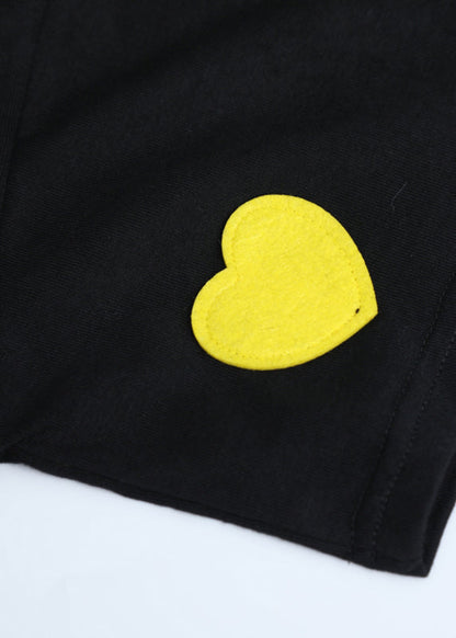 Black O-neck Loving Heart Cotton T Shirt Short Sleeve