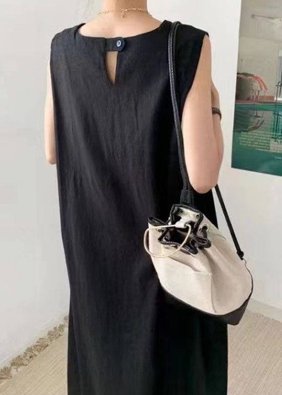 Black O-neck Patchwork Dress Sleeveless