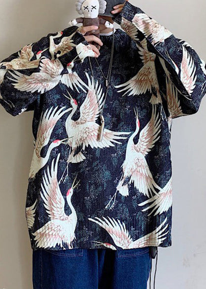 Black O Neck Print Cozy Knit Sweaters Spring