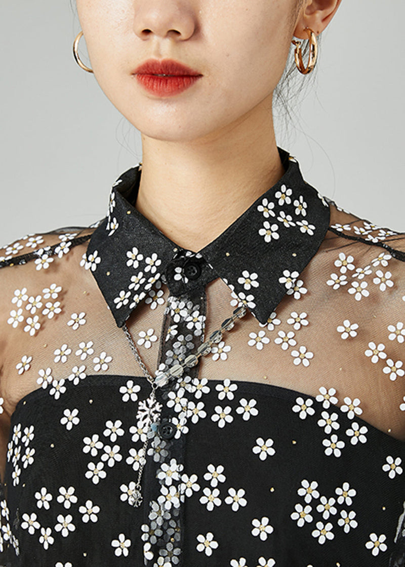 Black Oversized Daisy Tulle Shirts Summer