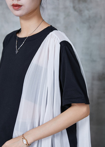Black Oversized Patchwork Chiffon Tanks Summer