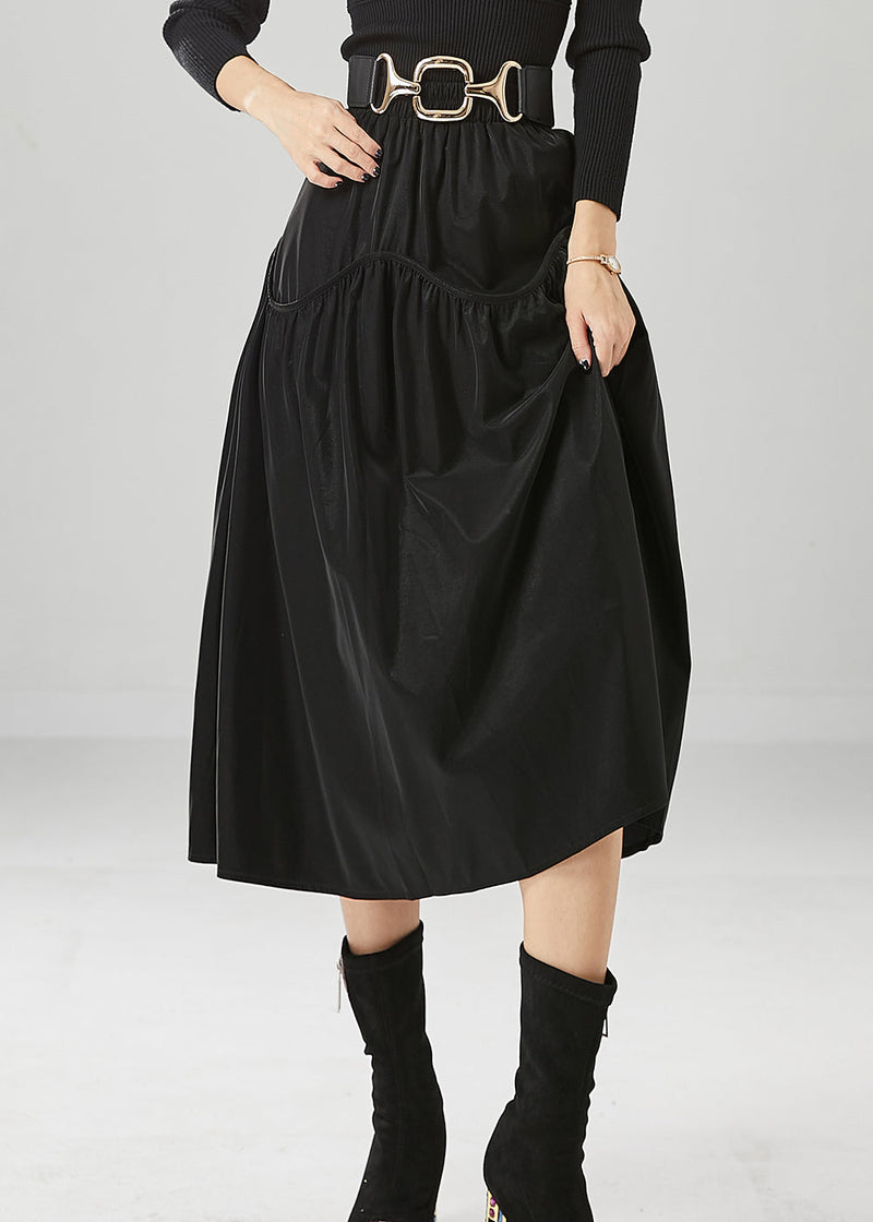 Black Oversized Patchwork Cotton Skirts Fall