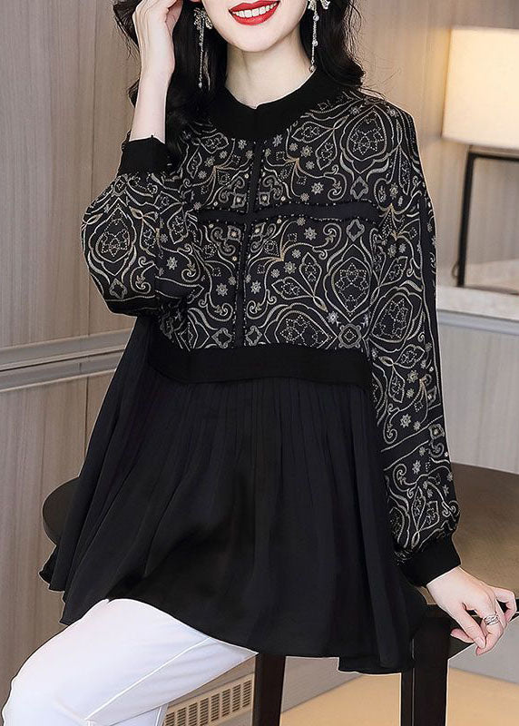 Black Oversized Patchwork Exra Large Hem Chiffon Shirts Spring