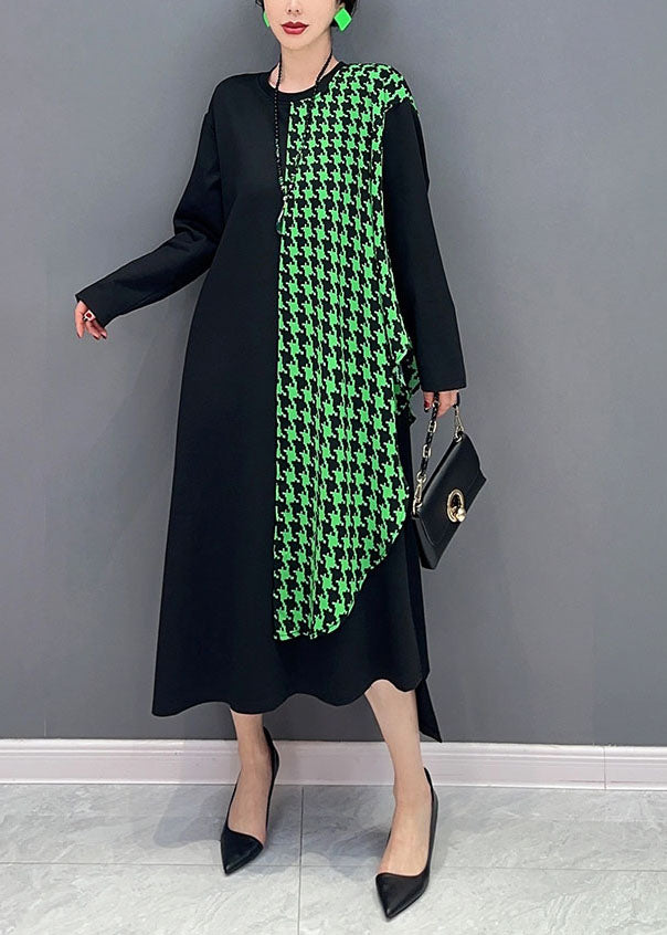 Black Oversized Patchwork Plaid a Line Dress Spring