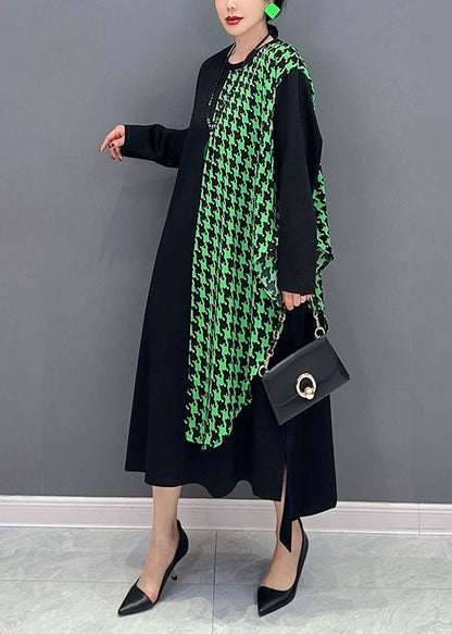 Black Oversized Patchwork Plaid a Line Dress Spring