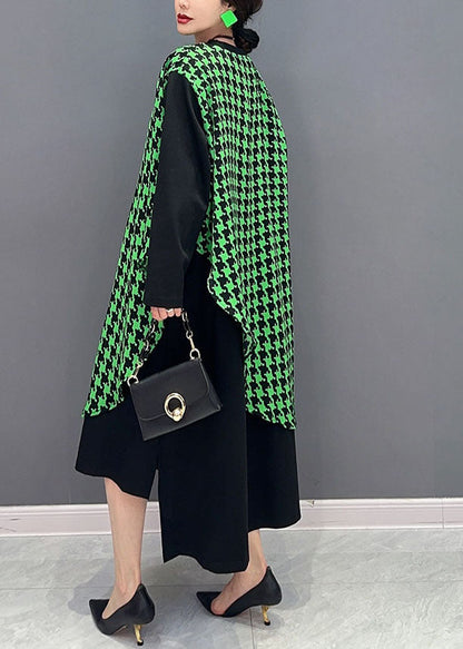 Black Oversized Patchwork Plaid a Line Dress Spring
