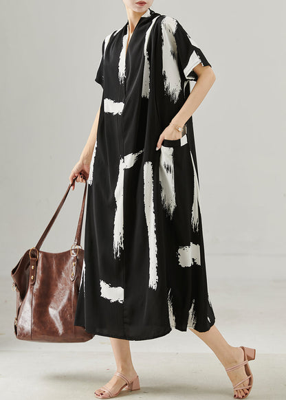 Black Oversized Print Chiffon Maxi Dresses Summer