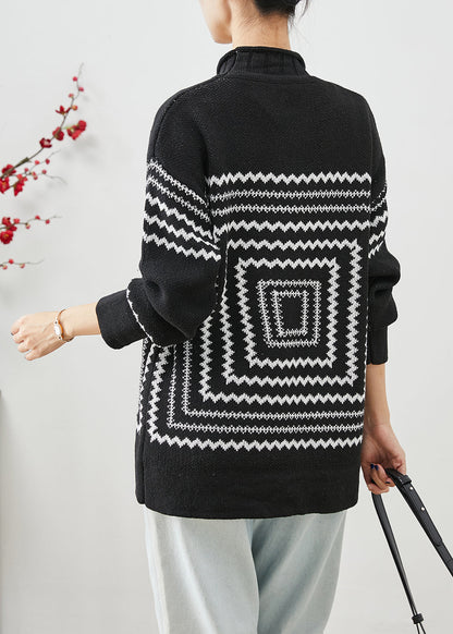 Black Oversized Print Knit Sweaters Winter