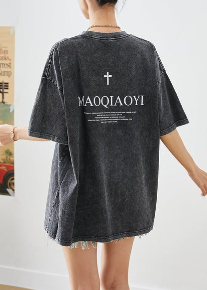 Black Oversized Sunset Print Cotton Tank Tops Summer