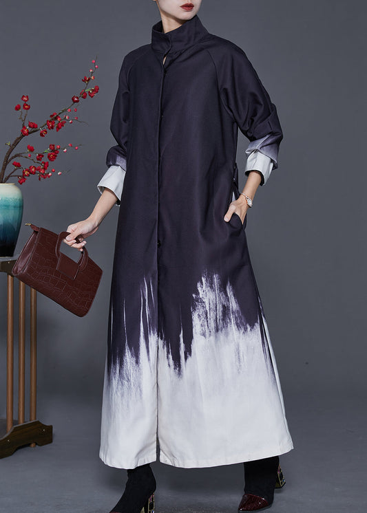 Black Oversized Tie Dye Cotton Trench Coat Spring