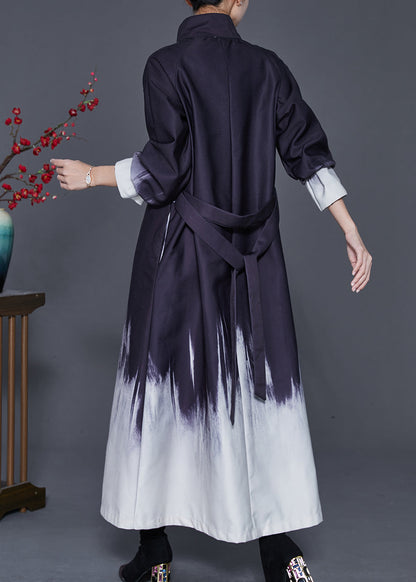 Black Oversized Tie Dye Cotton Trench Coat Spring