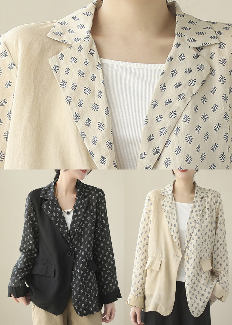 Black Patchwork Button Ramie Coat Spring
