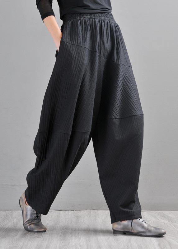 Black Patchwork Harem Pants Summer Cotton Linen