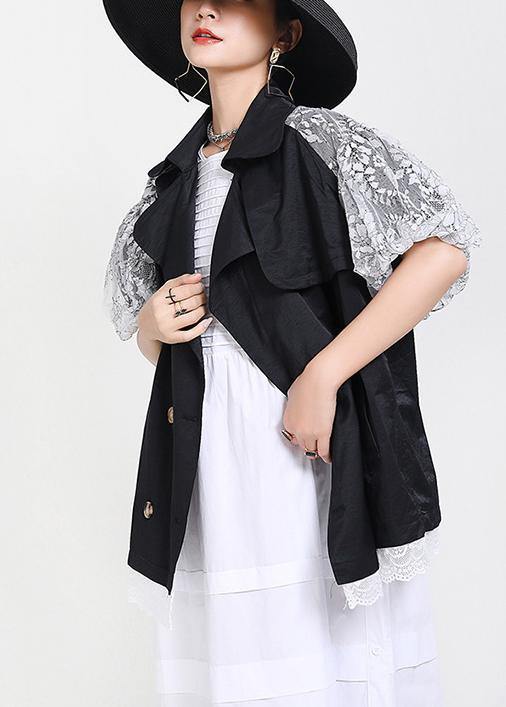 Black Patchwork Lace Button Jacket Summer