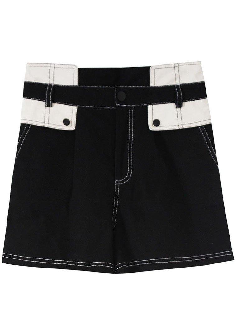 Black Patchwork Pocket Shot Denim Pants