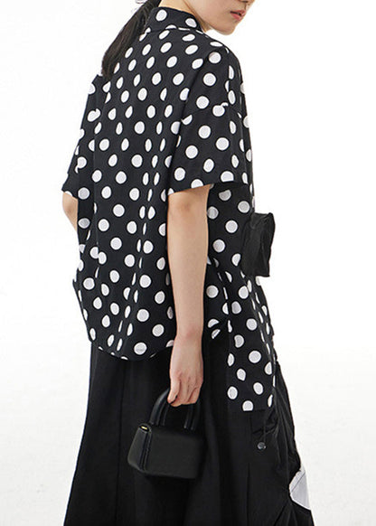 Black Peter Pan Collar Dot Cotton Shirt Summer