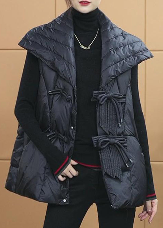 Black Peter Pan Collar Patchwork Duck Down Vest Sleeveless