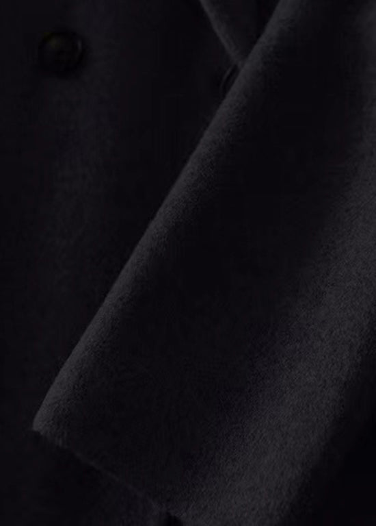 Black Peter Pan Collar Pockets Patchwork Woolen Trench Winter