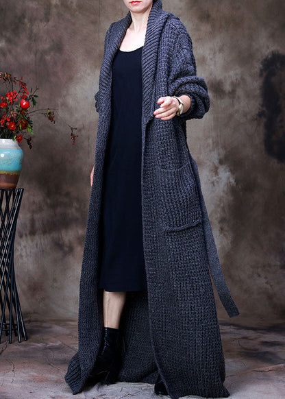 Black Peterpan Collar Tie Waist Woolen Cardigans Winter