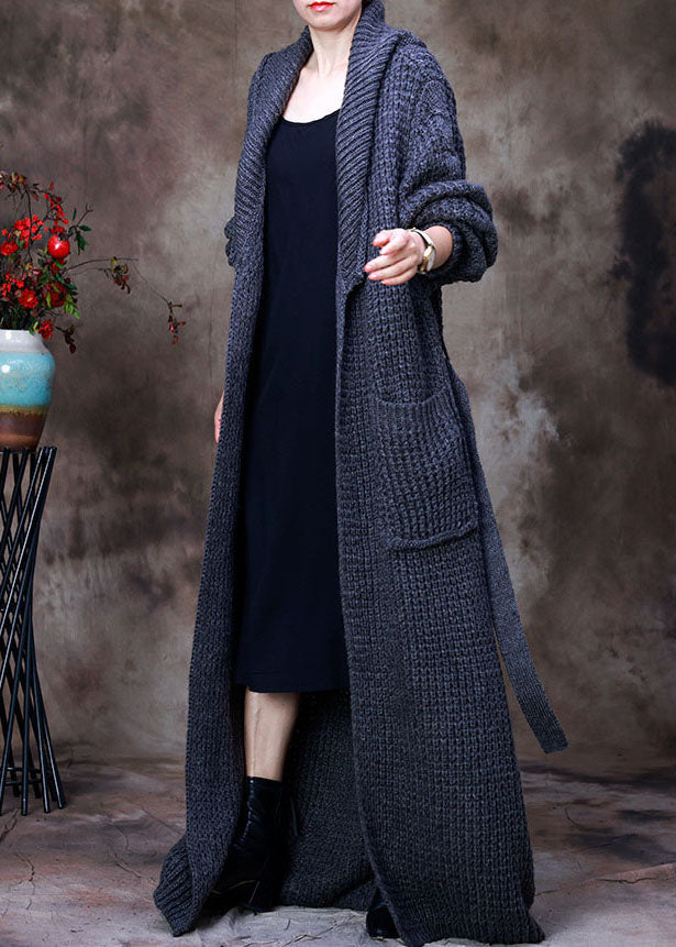 Black Peterpan Collar Tie Waist Woolen Cardigans Winter