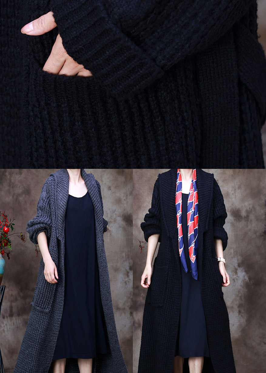 Black Peterpan Collar Tie Waist Woolen Cardigans Winter