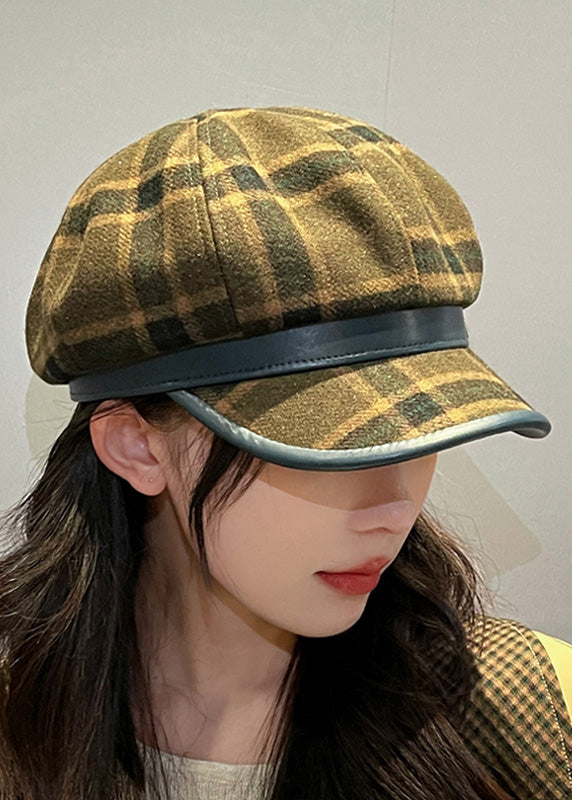 Black Plaid Zircon Patchwork Woolen Beret Hat