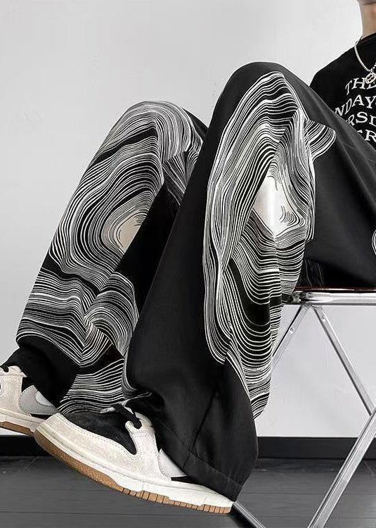 Black Pockets Elastic Waist Cotton Pants Spring