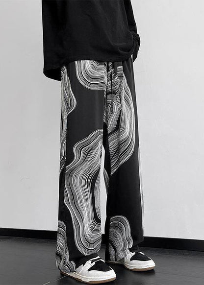 Black Pockets Elastic Waist Cotton Pants Spring