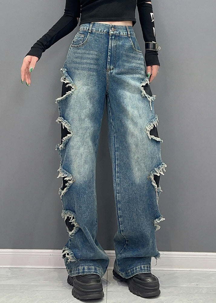 Black Pockets High Waist Denim Pants Spring