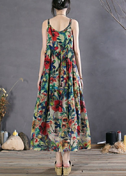 Red Geometry Wrinkled Spaghetti Strap Long Dress Sleeveless